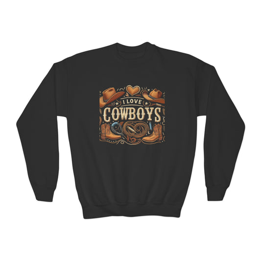 I Love Cowboys, Gift, Youth Crewneck Sweatshirt