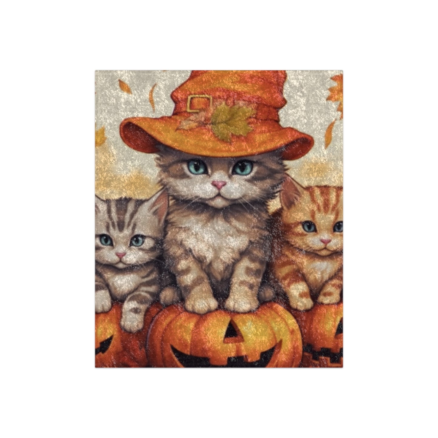 キティ キャット 子猫 ハロウィン - かぼちゃのかわいい毛皮 - お祝いの猫の装飾 - クラッシュ ベルベット ブランケット