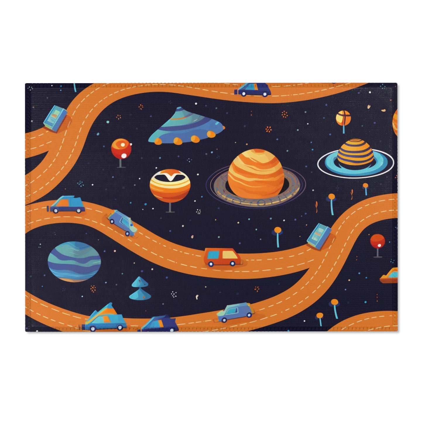 Space Odyssey: Kids Mars Play Roadway Galactic Space Area Rug in Various Sizes