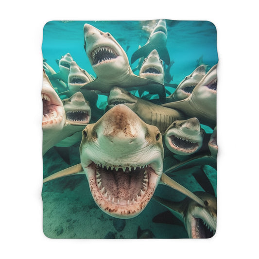 Laughing Lemon Sharks: Joyful Sea Jaws Ocean Deep - Sherpa Fleece Blanket