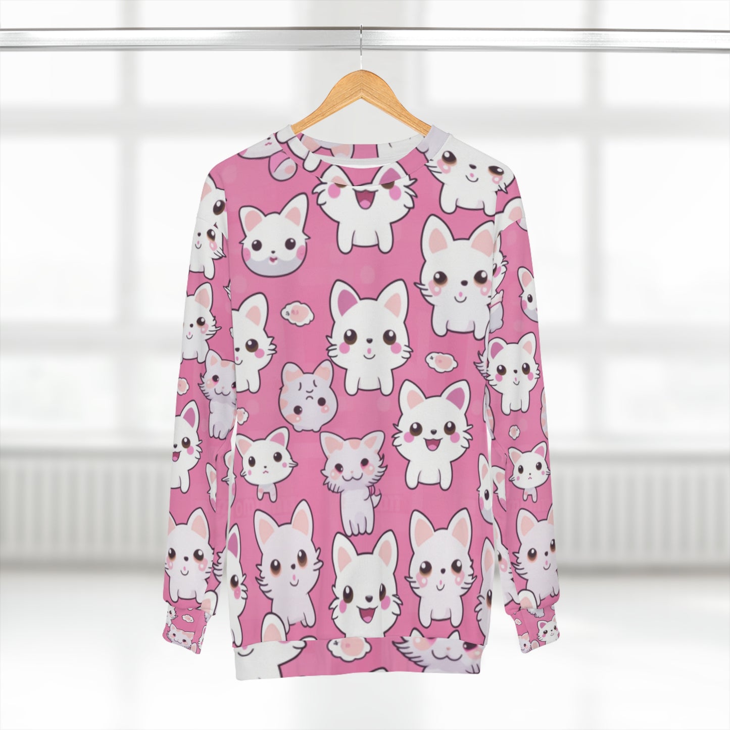 Adorable Cartoon-Style Anime Kitten, Cat, Kitty Pattern - Cute and Colorful - Unisex Sweatshirt (AOP)