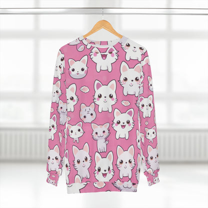 Adorable Cartoon-Style Anime Kitten, Cat, Kitty Pattern - Cute and Colorful - Unisex Sweatshirt (AOP)