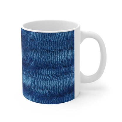 Blue Spectrum: Tela inspirada en la mezclilla de claro a oscuro - Taza de cerámica de 11 oz 