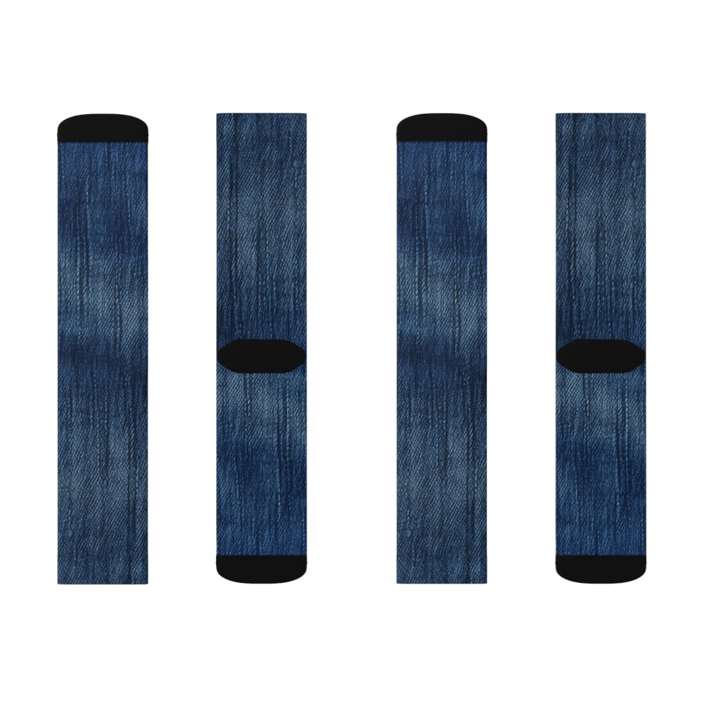 Indigo Splash: Washed Denim Reverie in Deep Blue - Sublimation Socks