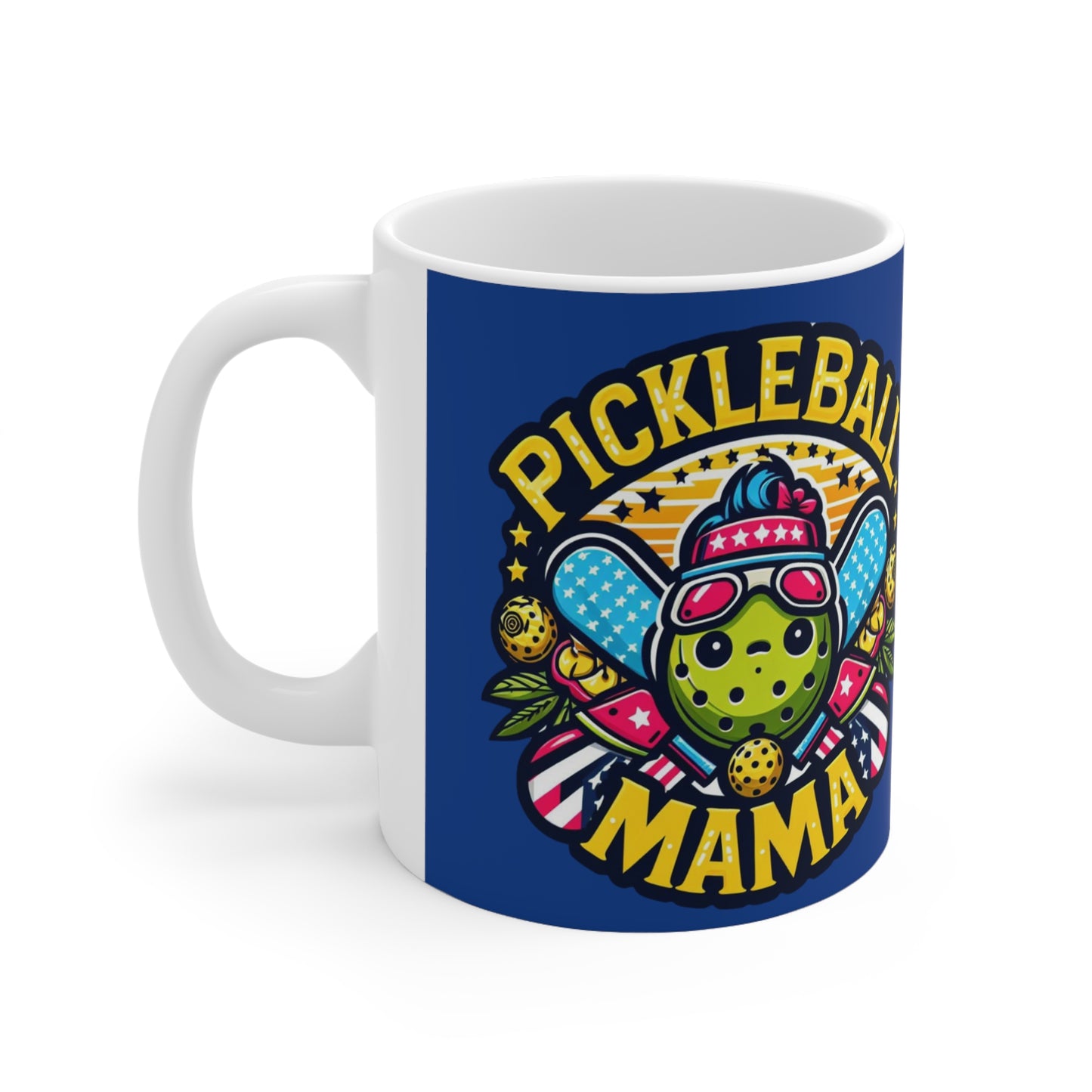 Pickleball Mama - Deportivo patriótico, gráfico atlético con estrellas, entusiasta del Pickleball divertido - Taza de cerámica de 11 oz