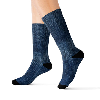 Indigo Splash: Washed Denim Reverie in Deep Blue - Sublimation Socks