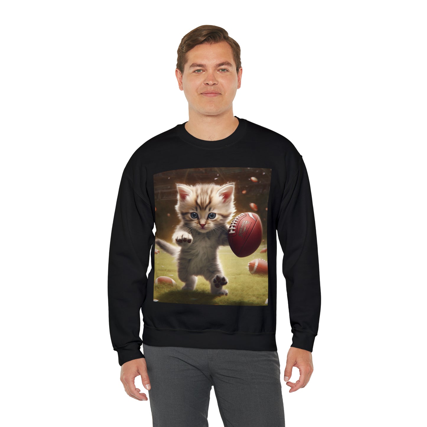 Football Kitty Fantasy: Feline Cat American Sport クォーターバック - ユニセックス ヘビーブレンド™ クルーネック スウェットシャツ