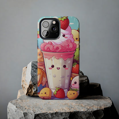 Strawberry Japan Milkshake - Kawaii Dessert Delight - Sweet Berry Anime Character - Tough Phone Cases