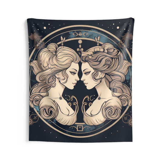 Duality of Gemini - Expressive Twins Zodiac Astrology - Indoor Wall Tapestries