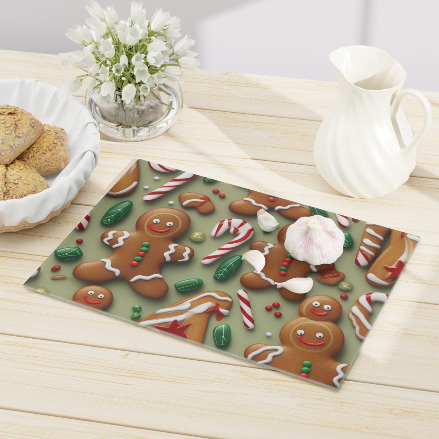 Gingerbread Man Christmas Cookie - Tree - Candy Cane - Cutting Board