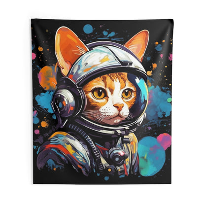 Astro Cat Adventure Feline - 宇宙空間に浮かぶ鮮やかなポップアート - 屋内壁タペストリー