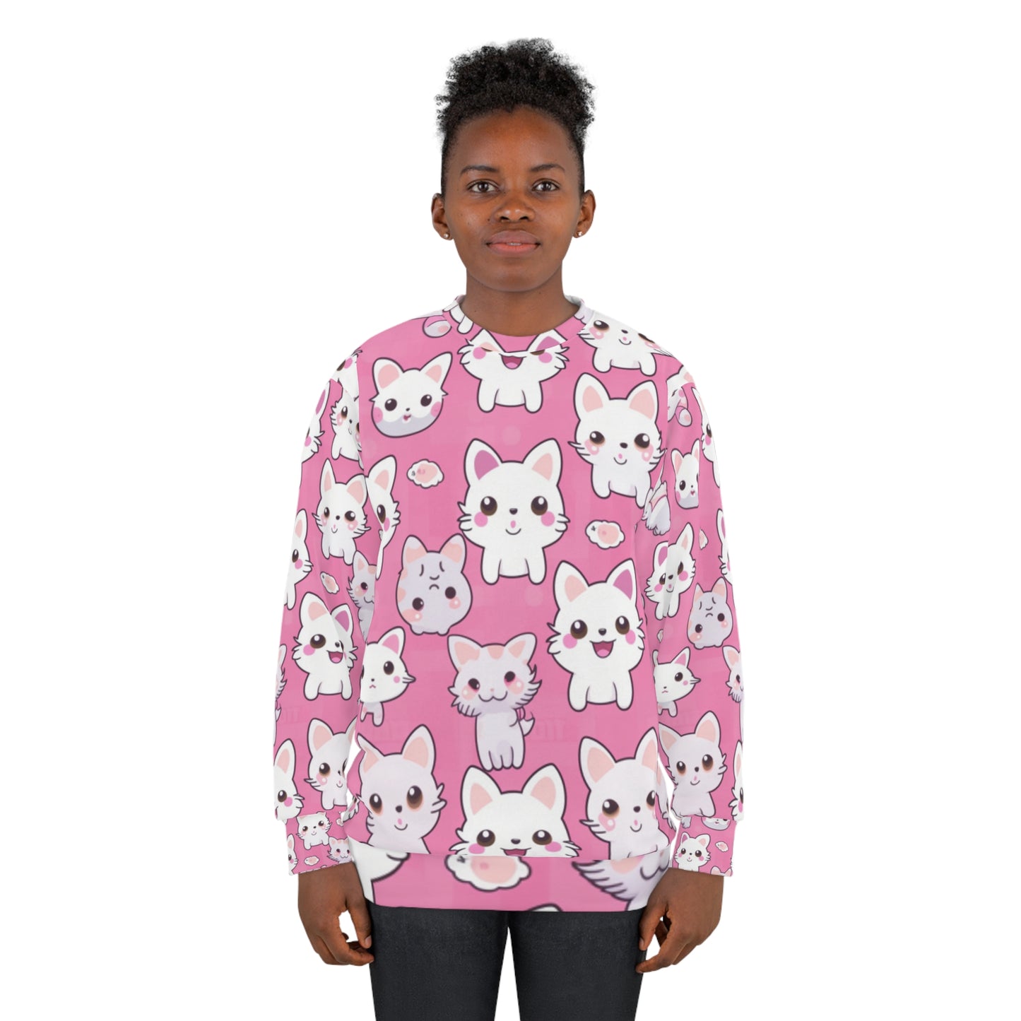 Adorable Cartoon-Style Anime Kitten, Cat, Kitty Pattern - Cute and Colorful - Unisex Sweatshirt (AOP)