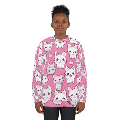 Adorable Cartoon-Style Anime Kitten, Cat, Kitty Pattern - Cute and Colorful - Unisex Sweatshirt (AOP)