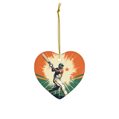 India Cricket Star: Batsman With Willow Bat, National Flag Style - Sport Game - Ceramic Ornament, 4 Shapes