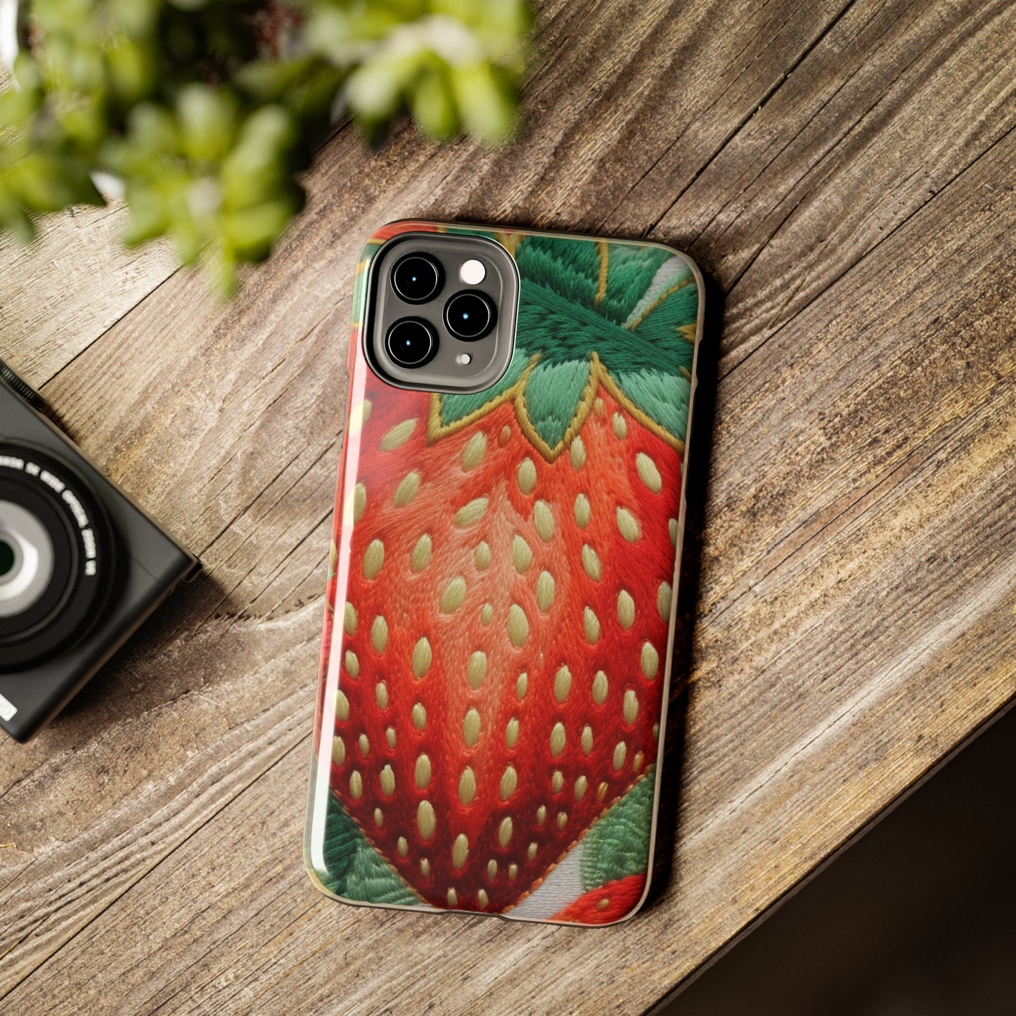 Berry Delight: Sun-Kissed Strawberries Fields Meet Embroidered Style Strawberry Patterns - Tough Phone Cases