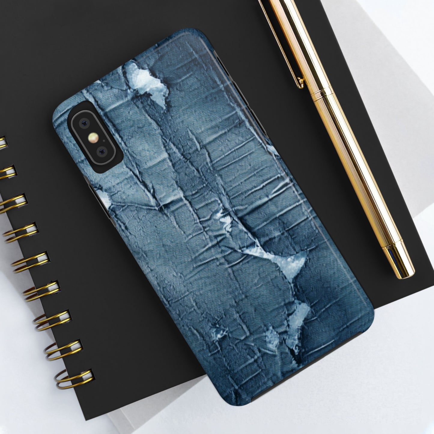 Distressed Blue Denim-Look: Edgy, Torn Fabric Design - Tough Phone Cases