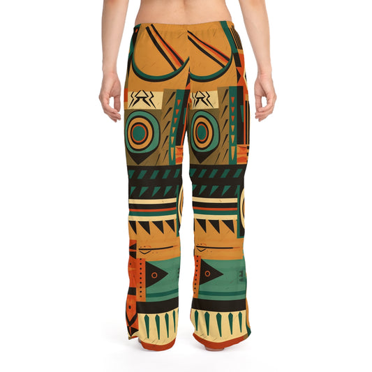 Pantalones de pijama para mujer con diseño de patrón geométrico de inspiración tribal en tonos tierra (AOP) 