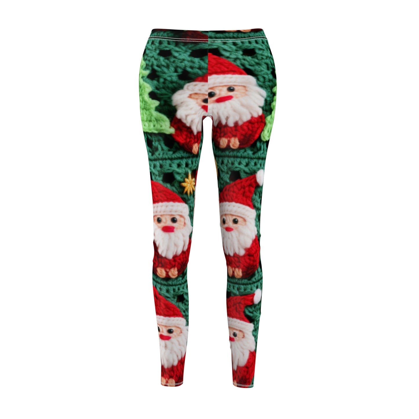 Patrón de ganchillo de Papá Noel, diseño navideño, decoración festiva, motivo de Papá Noel. Perfecto para la celebración navideña: leggings informales cortados y cosidos para mujer (AOP) 