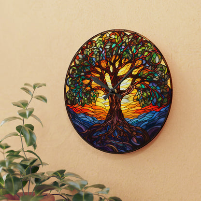 Tree Of Life, Christian Faith, Stained Glass Style, Acrylic Wall Clock