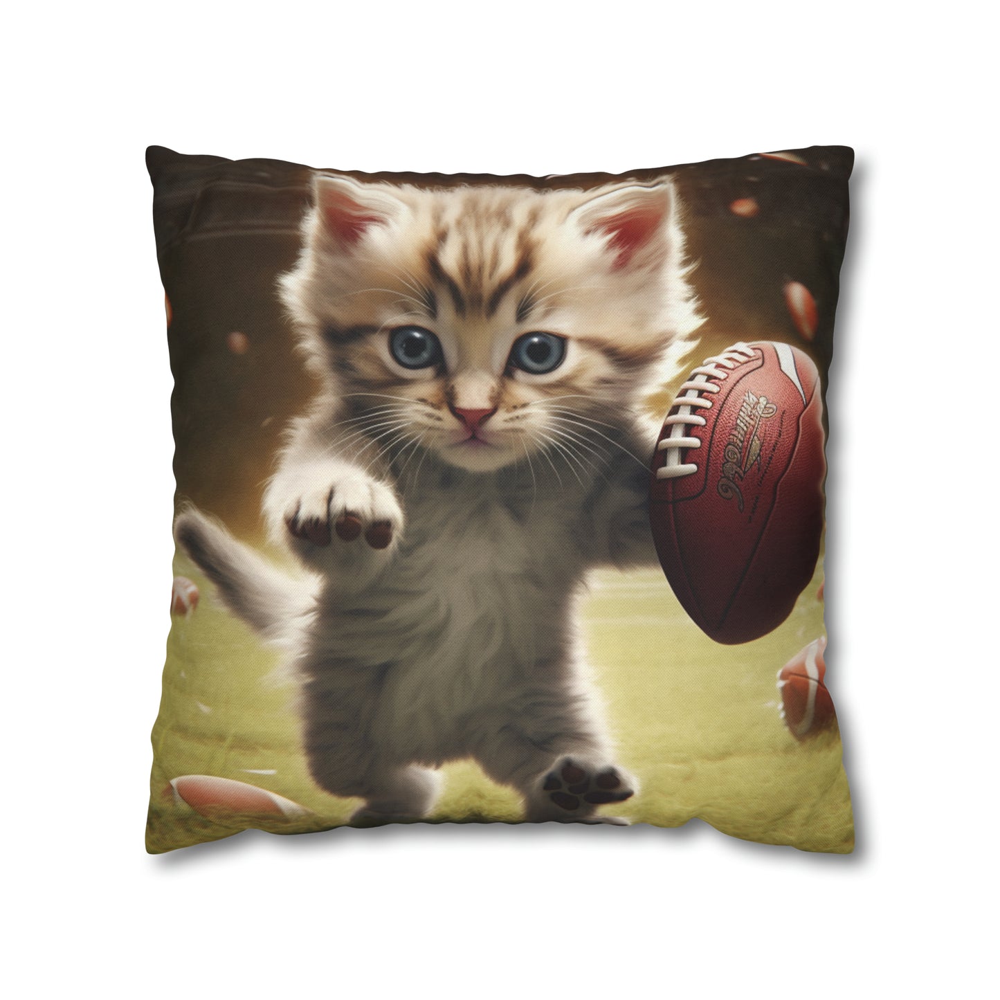 Football Kitty Fantasy: Feline Cat American Sport Quarterback - Spun Polyester Square Pillow Case