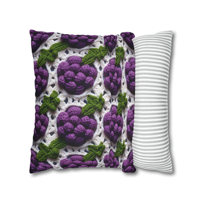 Crochet Grapes Pattern - Granny Square Design - Fresh Fruit Pick - Orchard Purple Snack Food - Spun Polyester Square Pillow Case