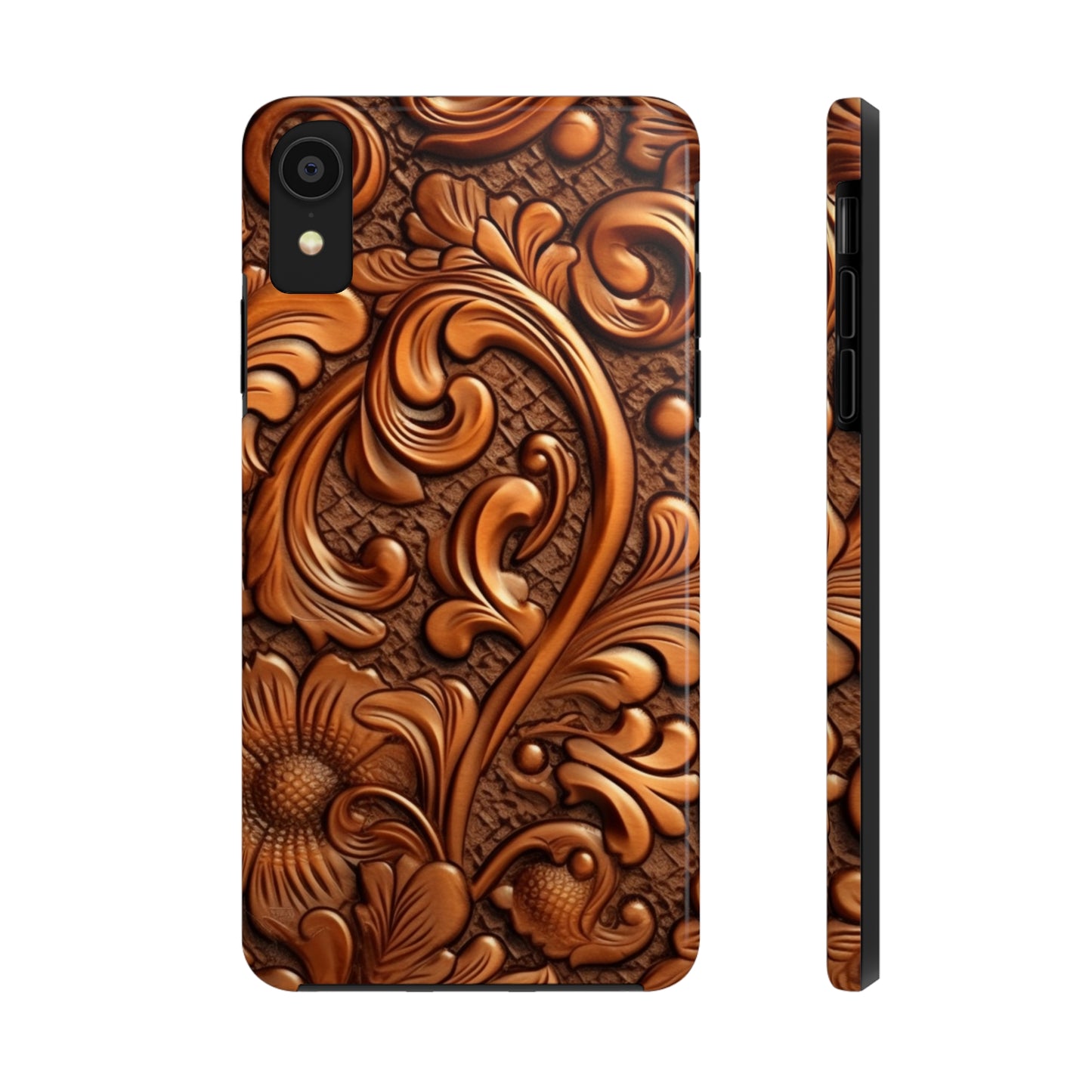 Leather Flower Cognac Classic Brown Timeless American Cowboy Design - Tough Phone Cases