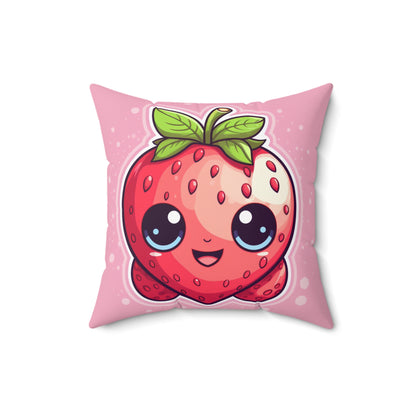 Kawaii Strawberry Adventure - Anime Classic Traditional Japanese Fruit - Otaku Artwork - Spun Polyester Square Pillow