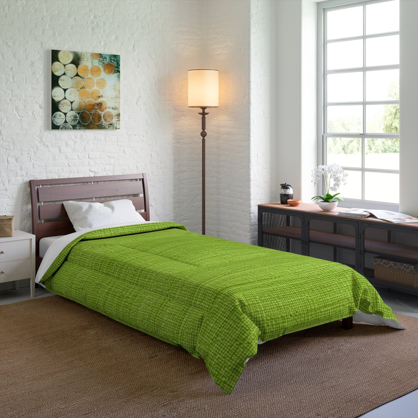 Lush Grass Neon Green: Denim-Inspired, Springtime Fabric Style - Comforter