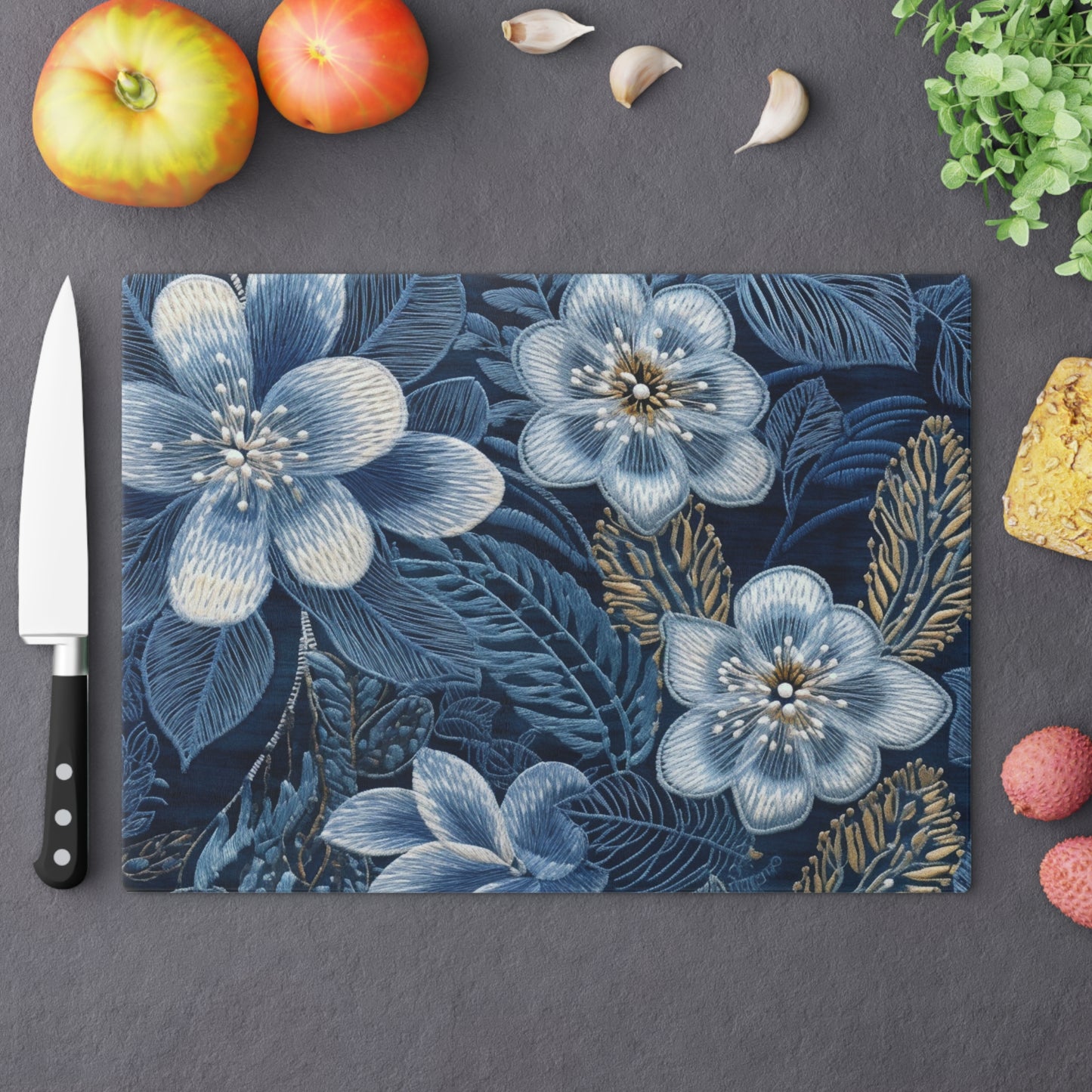 Flower Blossom Embroidery Floral on Denim Style - Cutting Board