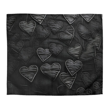 Black: Distressed Denim-Inspired Fabric Heart Embroidery Design - Microfiber Duvet Cover