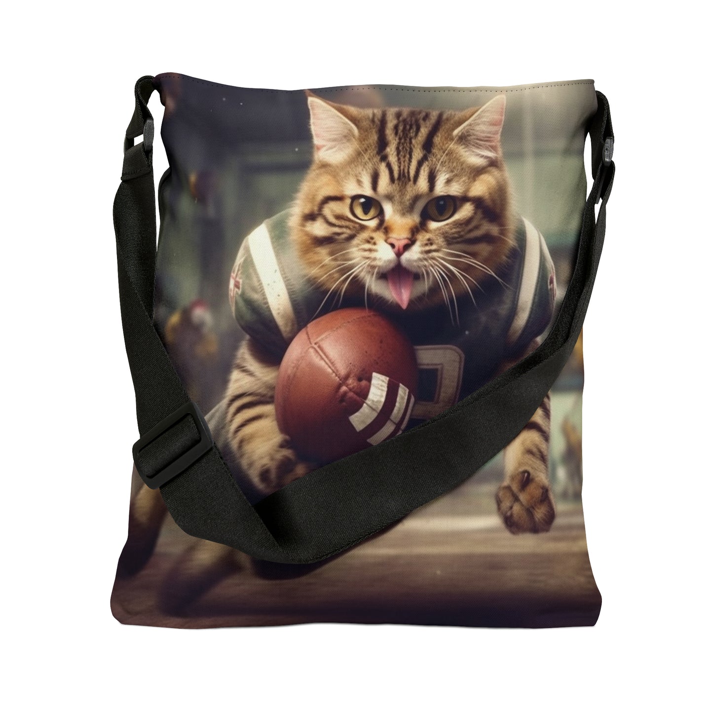 Football Field Felines: Kitty Cats in Sport Tackling Scoring Game Position - Adjustable Tote Bag (AOP)