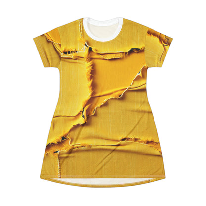 Banana Yellow Lemon: Bold Distressed, Denim-Inspired Fabric - T-Shirt Dress (AOP)