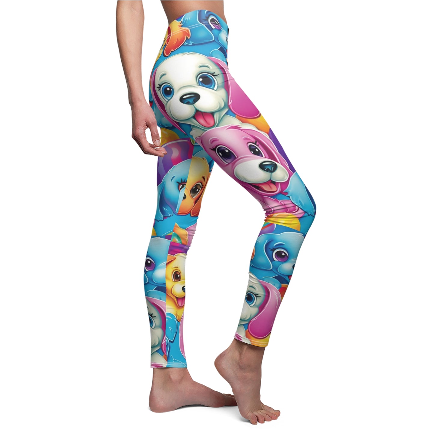 Happy Puppy & Dog Design - Vivid and Eye-Catching - Women's Cut & Sew Casual Leggings (AOP)