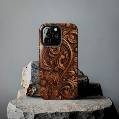 Leather Flower Cognac Classic Brown Timeless American Cowboy Design - Tough Phone Cases