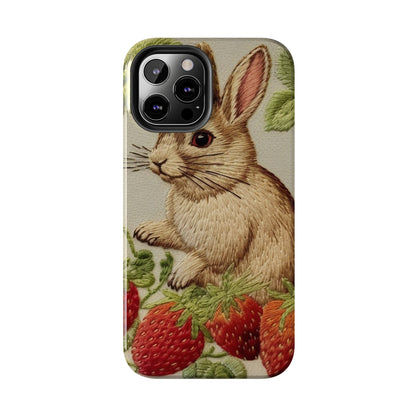 Strawberry Bunny Rabit - Embroidery Style - Strawberries Fruit Munchies - Easter Gift - Tough Phone Cases