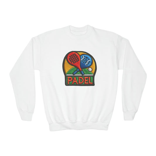 Padel Chenille Patch, Faux Graphic- Youth Crewneck Sweatshirt