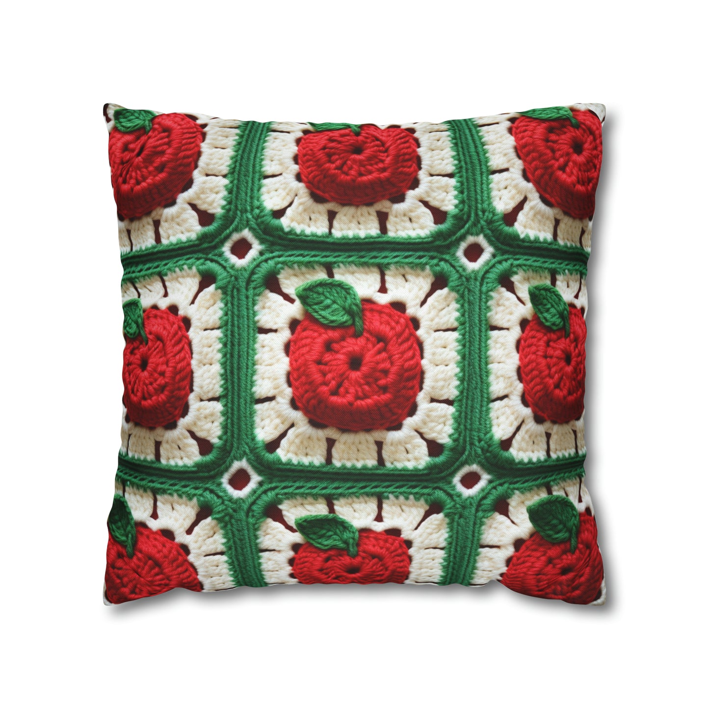 Apple Granny Square Crochet Pattern: Wild Fruit Tree, Delicious Red Design - Spun Polyester Square Pillow Case