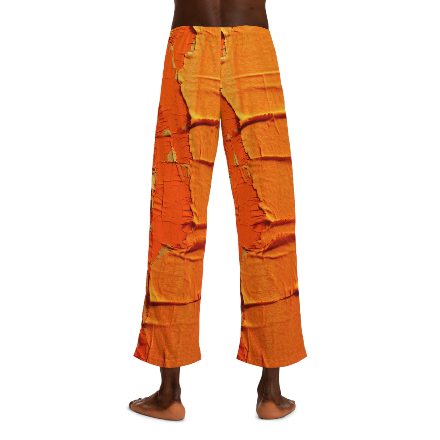 Naranja cítrico ardiente: tela vanguardista, desgastada e inspirada en la mezclilla - Pantalones de pijama para hombre (AOP)