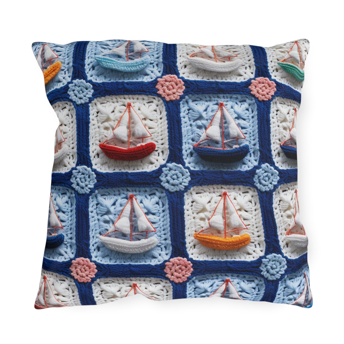 Crochet Boat Ship Sea Vessel Ocean Beach Travel Yacht Design - Outdoor Pillows