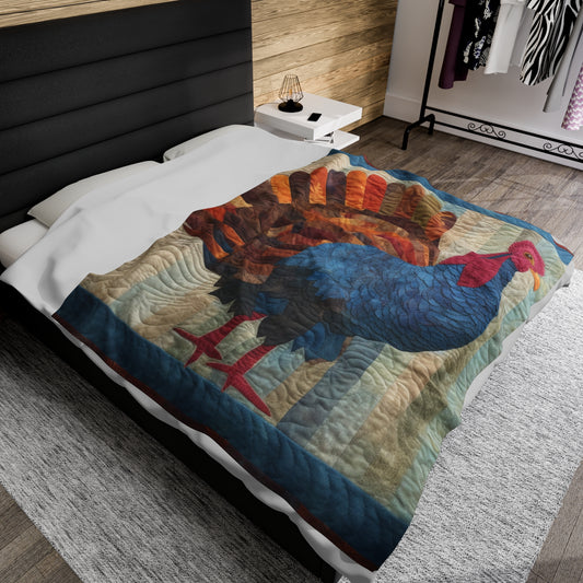 Thanksgiving Harvest Quilt: Festive Turkey Design for Holiday Season - Velveteen Plush Blanket