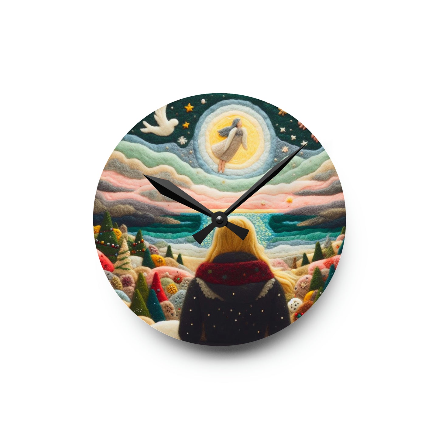 Felt Art angel Spirit In The Sky Design Acrylic Wall Clock