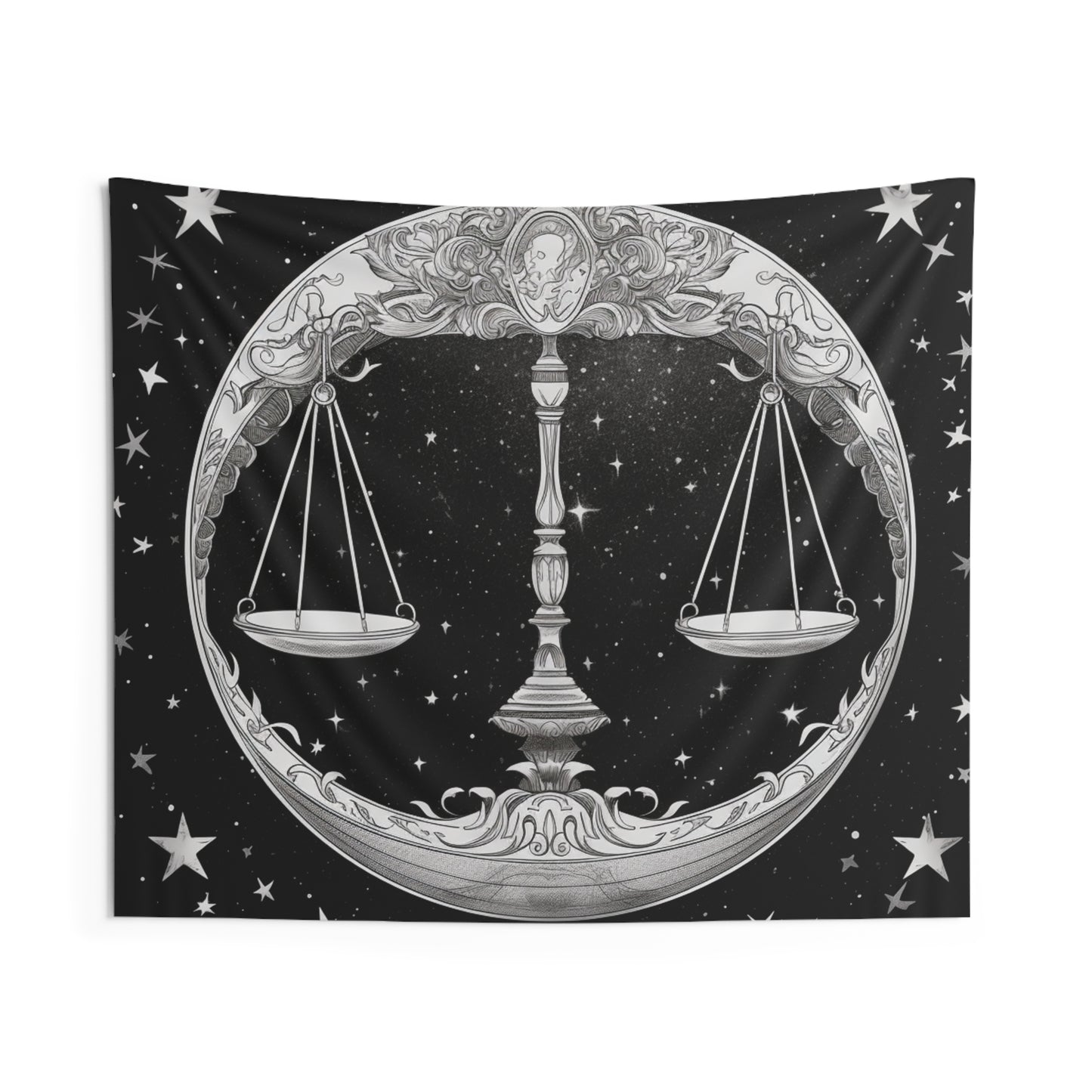 Libra Custom Wall Tapestry, Black White Scales Design, 100% Polyester, Multiple Sizes