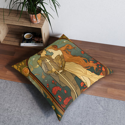 Lovers Tarot Card - Detailed Reading Symbolism, Full-Color Illustration - Tufted Floor Pillow, Square