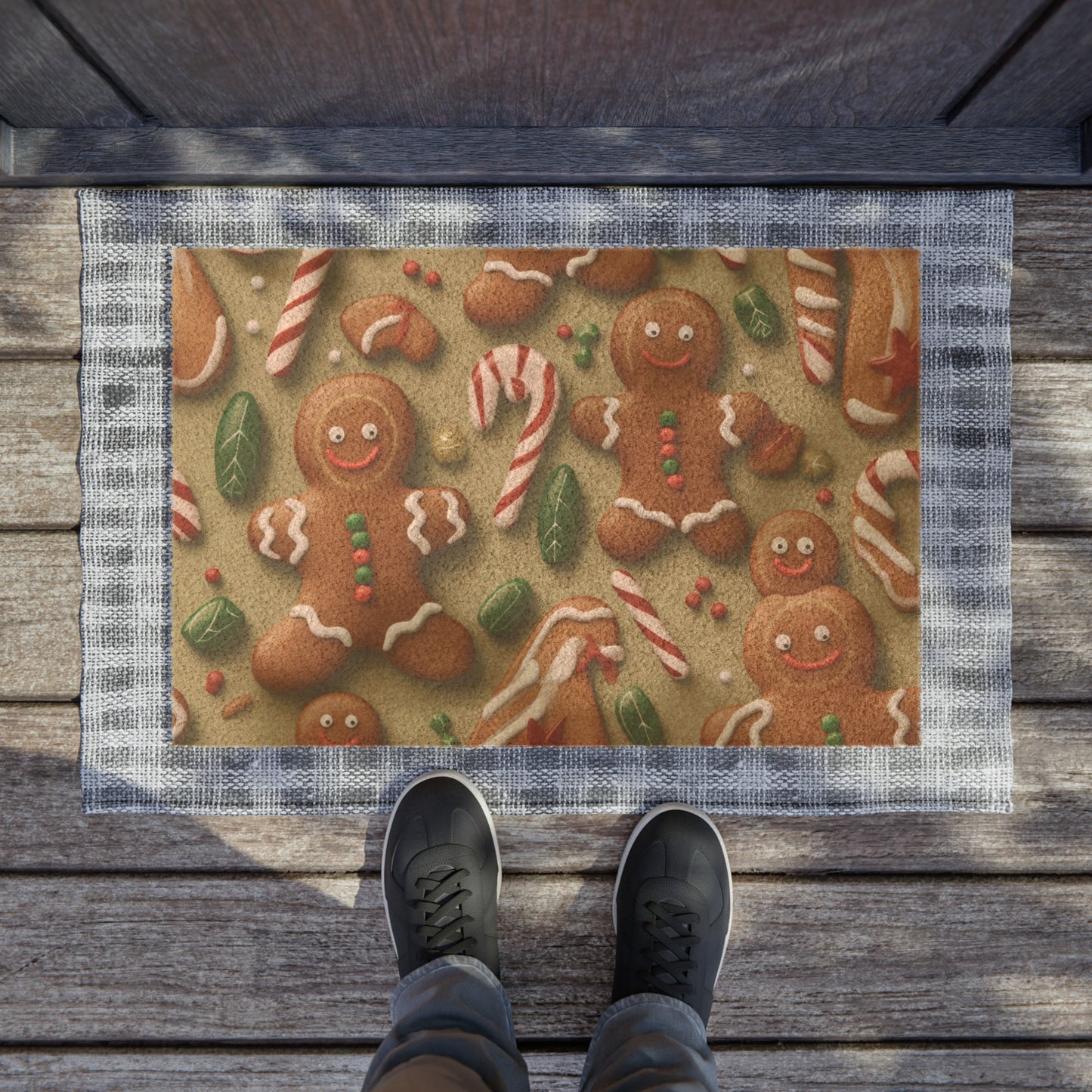 Gingerbread Man Christmas Cookie - Tree - Candy Cane - Coir Mat