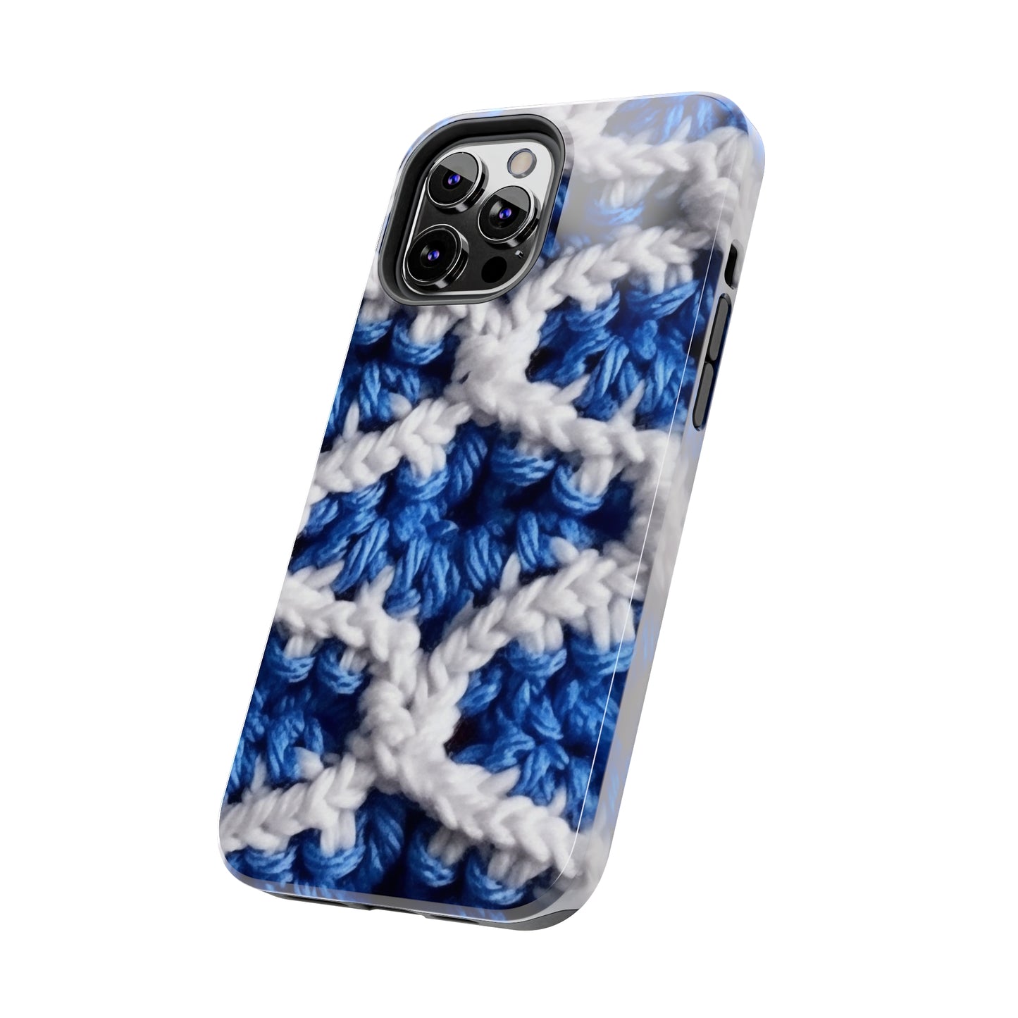 Blueberry Blue Crochet, White Accents, Classic Textured Pattern - Tough Phone Cases