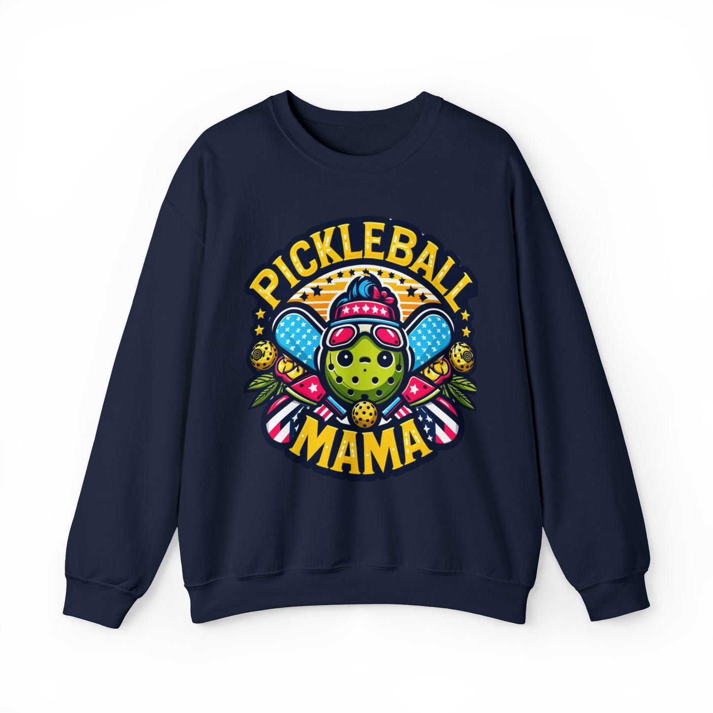 Pickleball Mama - Gráfico atlético deportivo patriótico, estrellado, entusiasta del pickleball divertido - Sudadera unisex Heavy Blend™ Crewneck