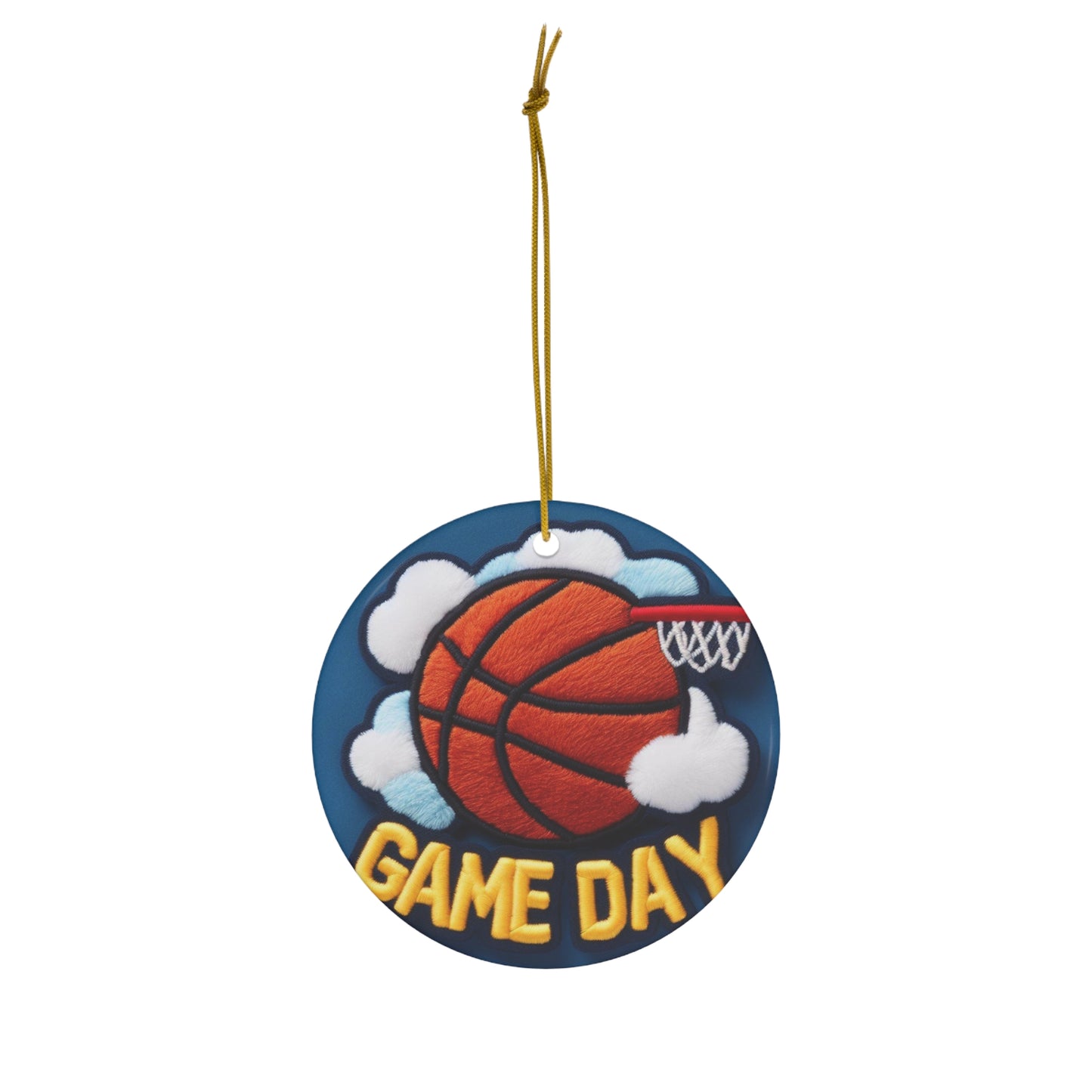 Game Day Basketball Chenille Patch Embroider Design - Ceramic Ornament, 4 Shapes