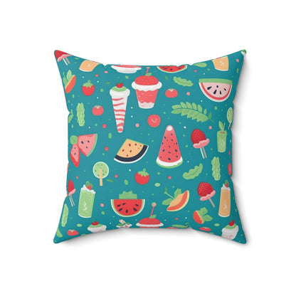 Quirky Summer Food Watermelon Ice Cream Cocktail Pattern Spun Polyester Square Pillow