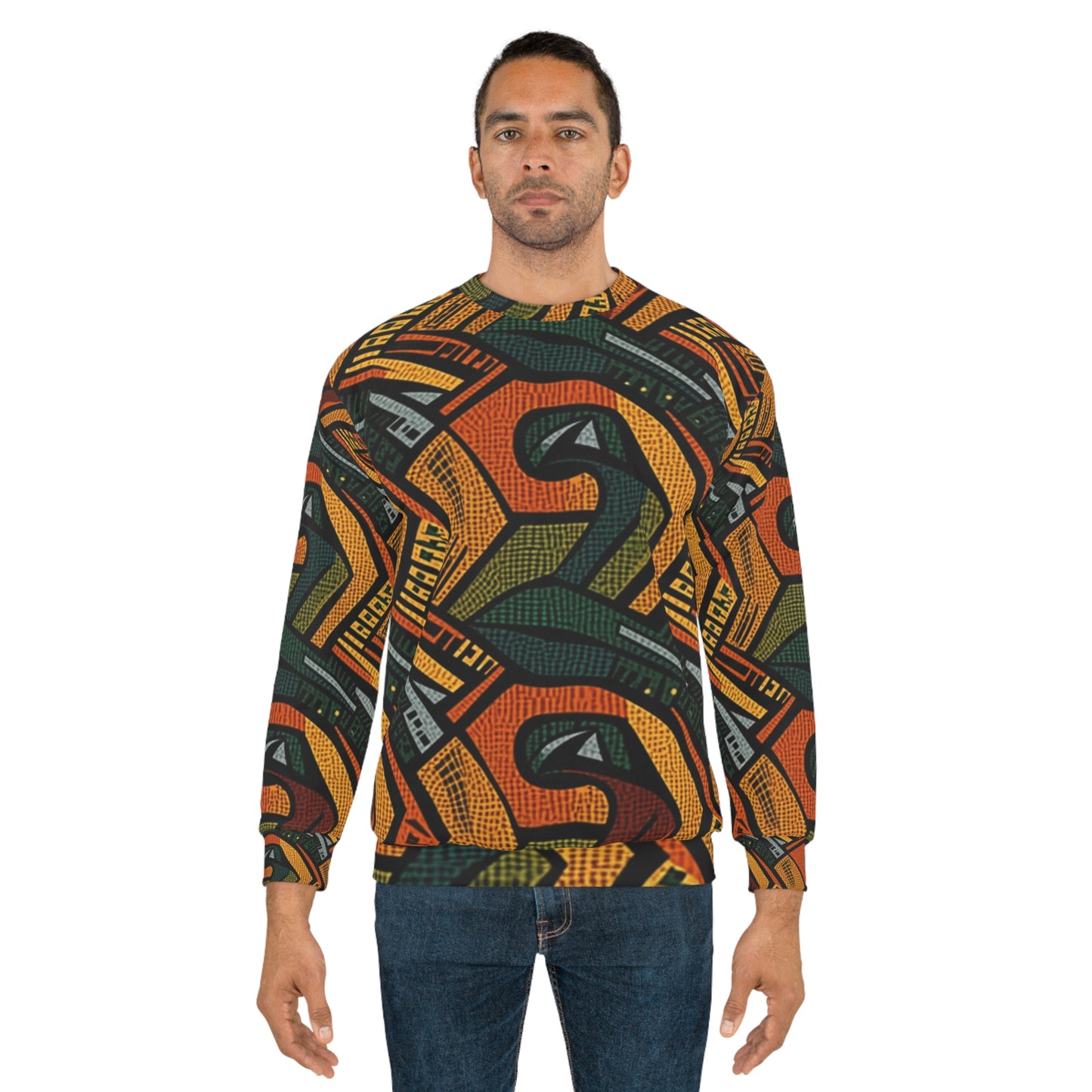 1960-1970s Style African Ornament Textile - Bold, Intricate Pattern - Unisex Sweatshirt (AOP)