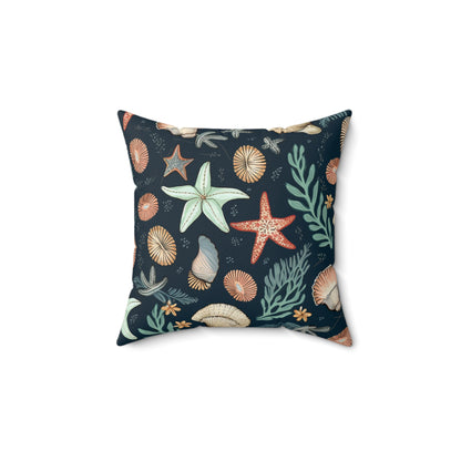 Seashells & Starfish Marine-Inspired Pattern Spun Polyester Square Pillow